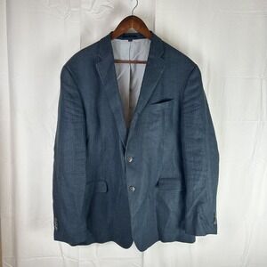Jos A Bank 1905 Blazer Mens 42R Blue Linen Tailored Fit Check Sport Coat Jacket